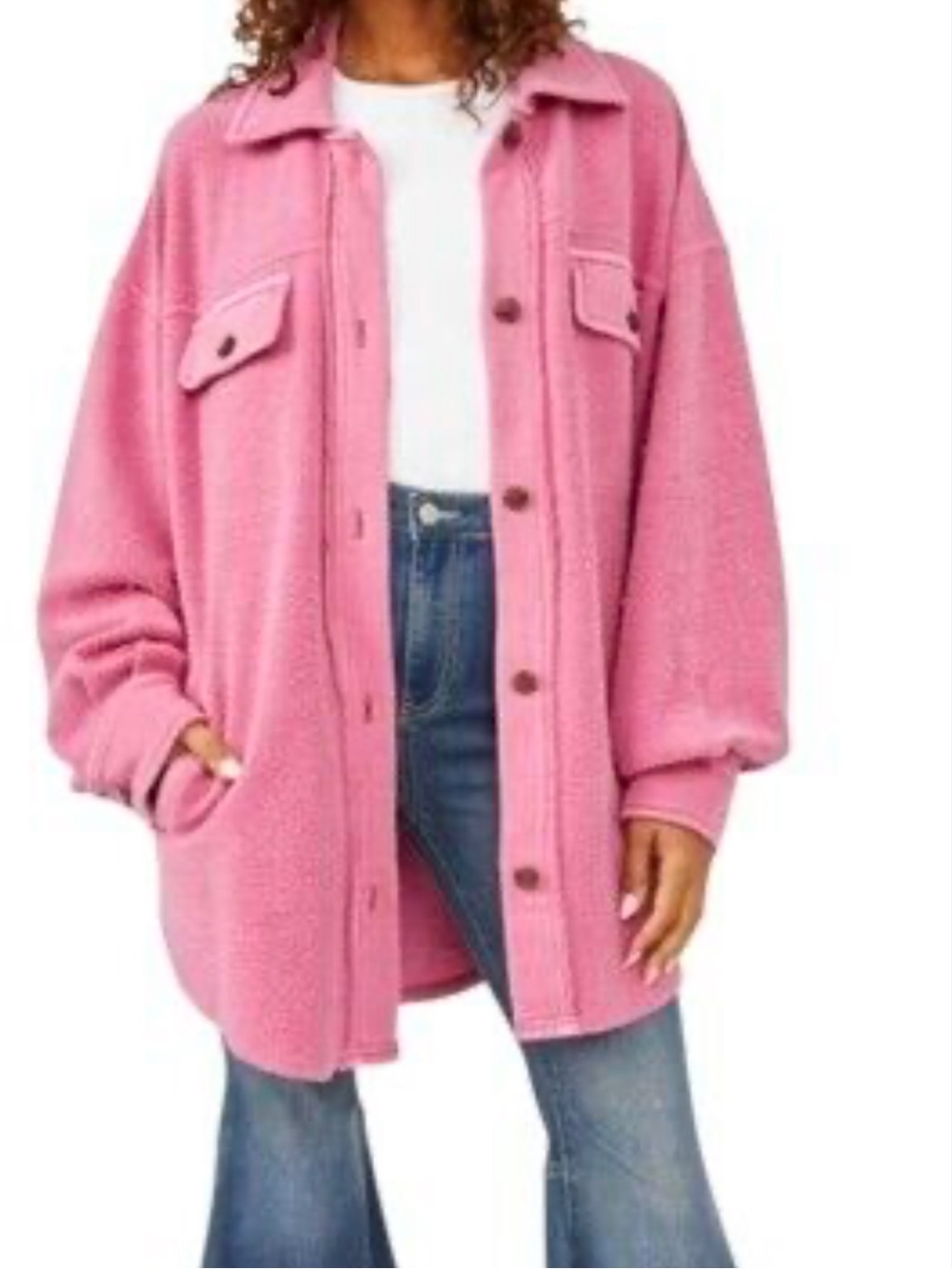 Free people ruby shacket Women’s Oversized Pink Fleece Shacket L